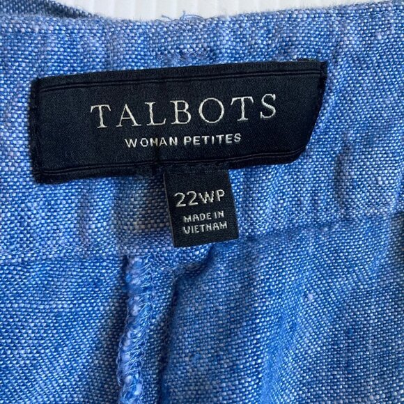 Talbots Blue Linen Pants Petites 22WP Pockets Tie Belt Coastal Nantucket Capsule - Picture 3 of 7